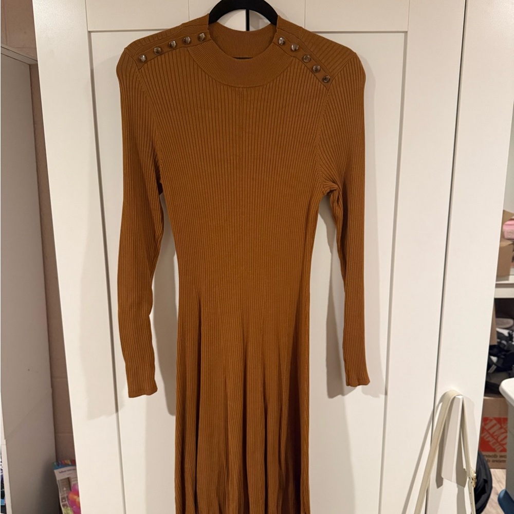 RW&CO. Brown Long Sleeve Dress with Button Accents